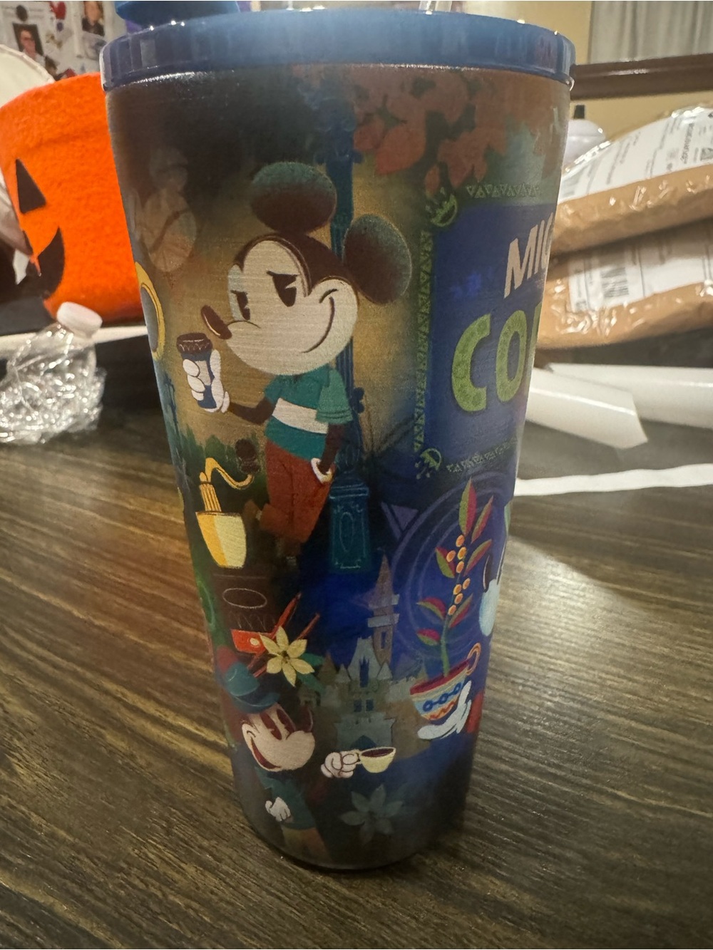 Disney Blue Multicolor Mickey Mouse Café Travel Tumbler